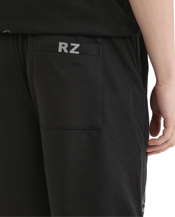 Rare Rabbit Men Cade-B Black Cotton Fabric Drawstring Closure Oversized Fit Plain Shorts