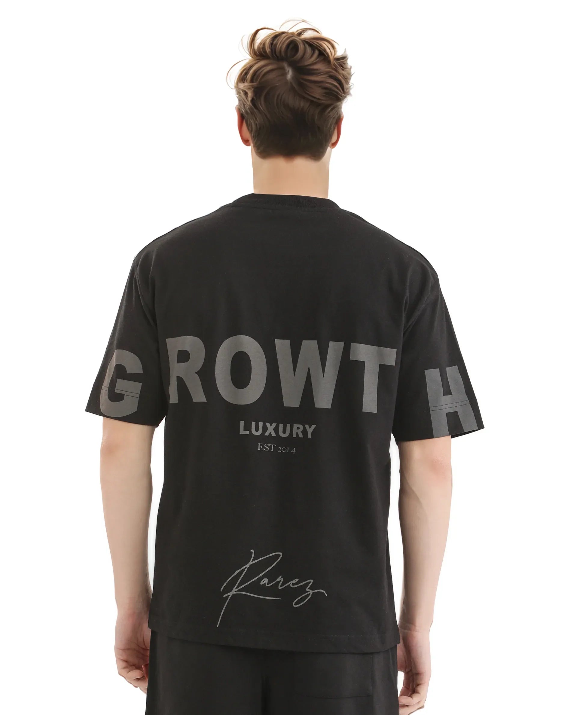 Rare Rabbit Men Cade Black Short Sleeve Crew Neck Oversized Fit Typography Print T-Shirt