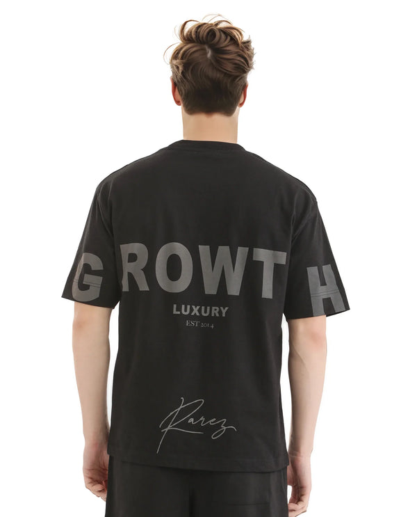 Rare Rabbit Men Cade Black Short Sleeve Crew Neck Oversized Fit Typography Print T-Shirt