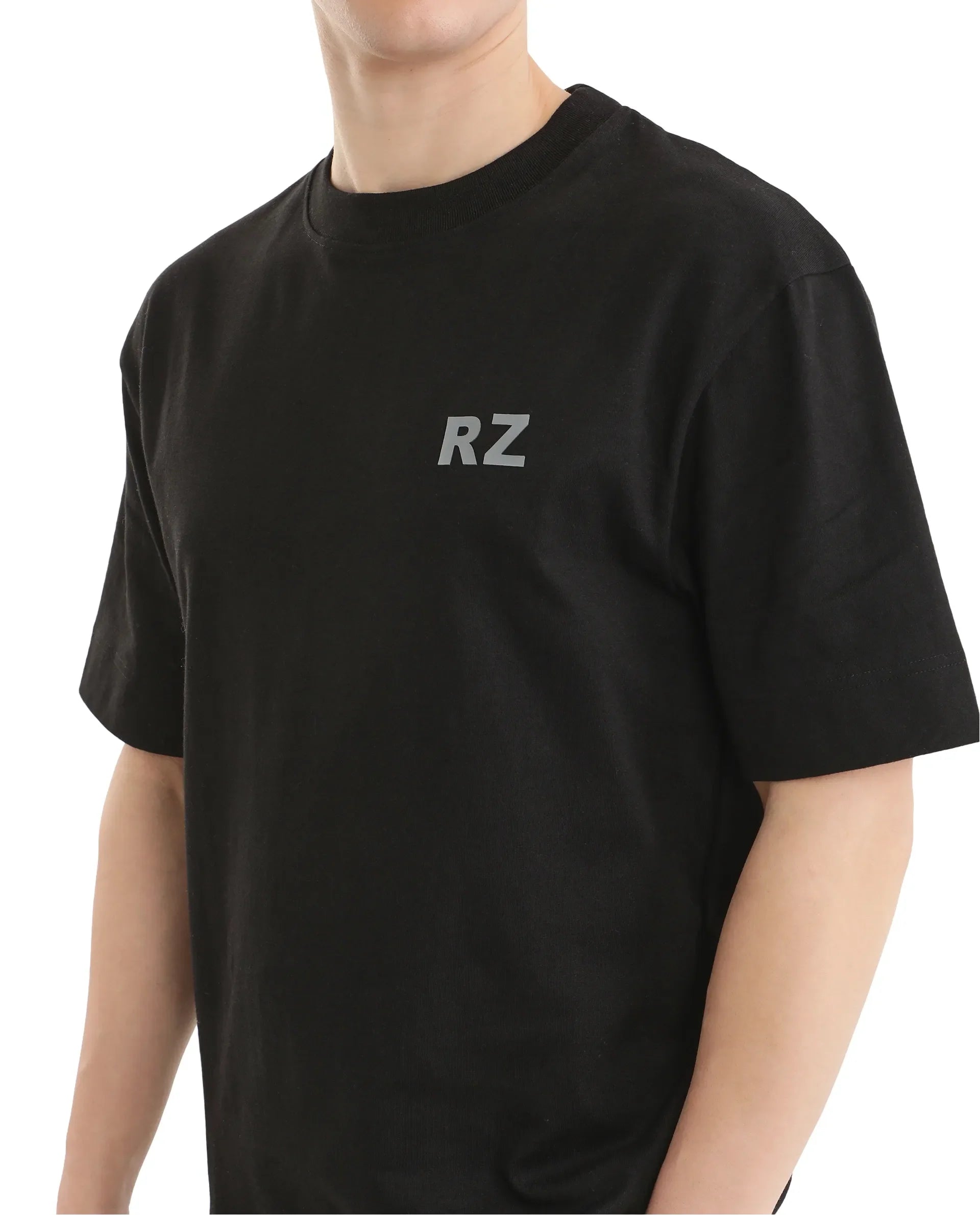 Rare Rabbit Men Cade Black Short Sleeve Crew Neck Oversized Fit Typography Print T-Shirt