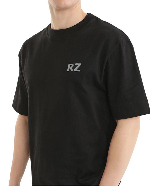 Rare Rabbit Men Cade Black Short Sleeve Crew Neck Oversized Fit Typography Print T-Shirt
