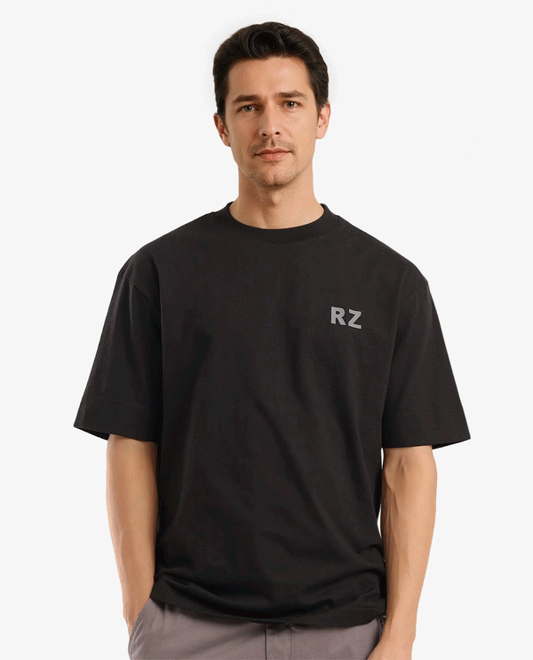Rare Rabbit Men Cade Black Short Sleeve Crew Neck Oversized Fit Typography Print T-Shirt
