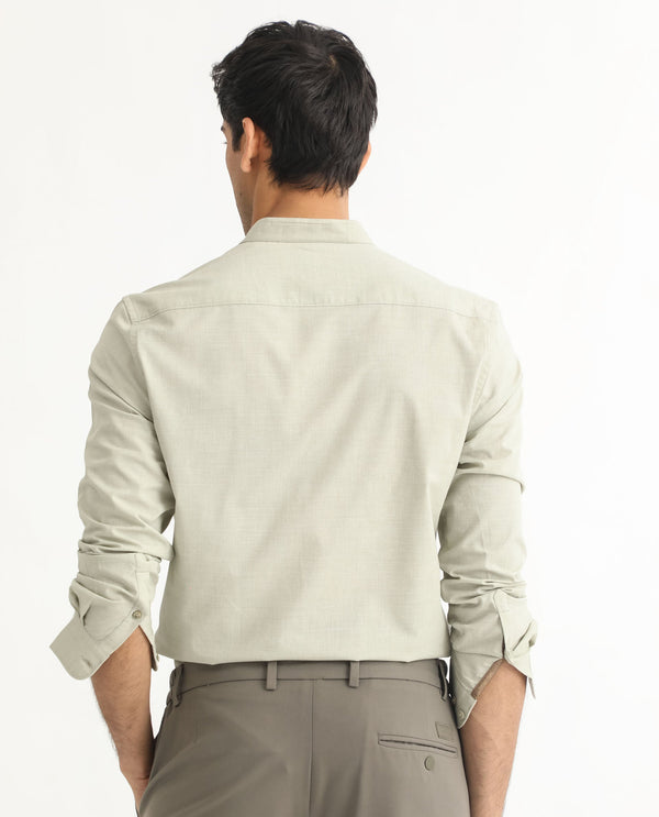Rare Rabbit Men's Cadmi Light Green Mandarin Collar Dobby Full Sleeves Solid Shirt