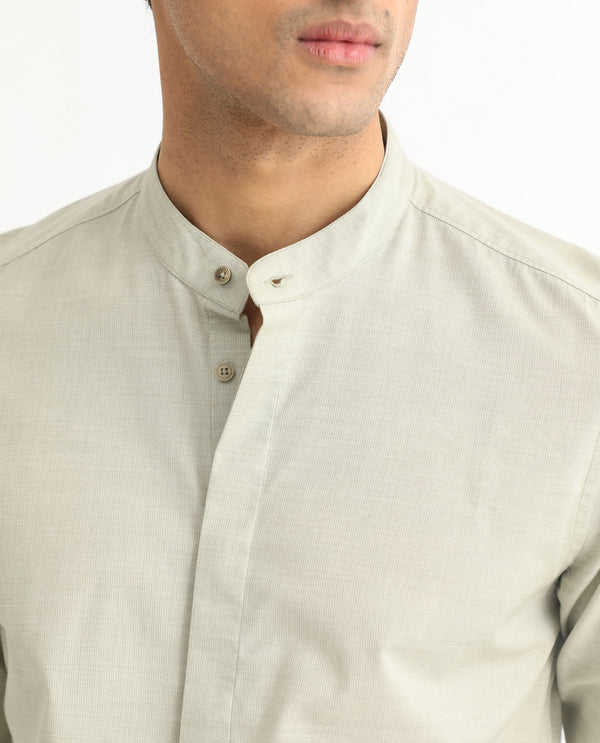 Rare Rabbit Men's Cadmi Light Green Mandarin Collar Dobby Full Sleeves Solid Shirt