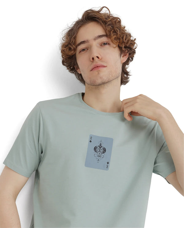 Rare Rabbit Men Caf Dusky Green Short Sleeve Crew Neck Graphic Print T-Shirt