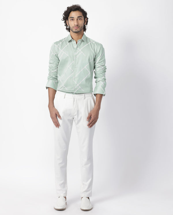 Rare Rabbit Men's Cagen Pastel Green Viscose Fabric Geometric Print Full Sleeves Shirt