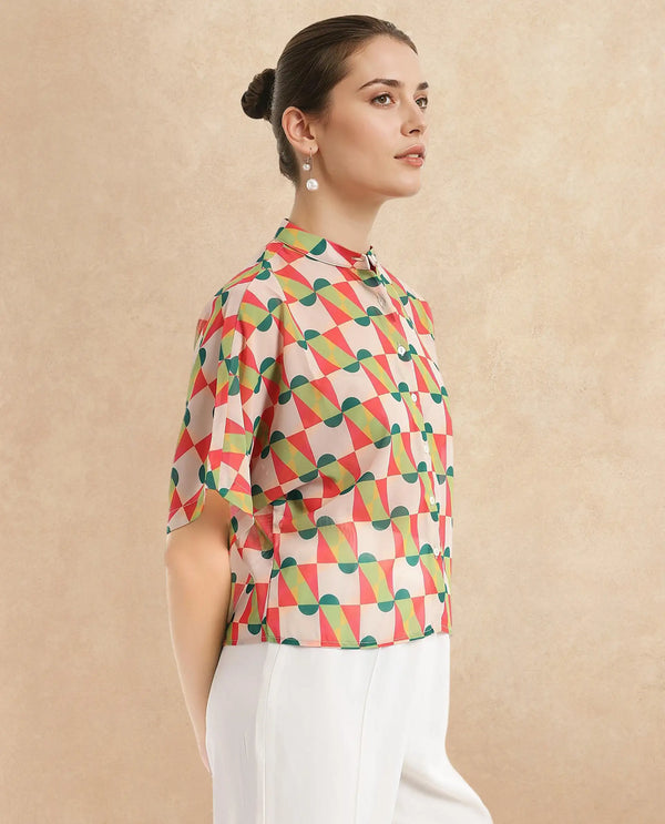 Rareism Women Cajeme Multi Extended Sleeves Relaxed Fit Geometric Print Shrug
