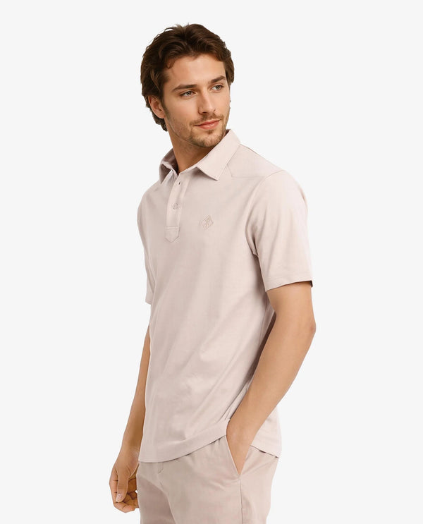 Rare Rabbit Men Calix Beige Short Sleeve Collared Neck Plain Embroidered Logo Polo