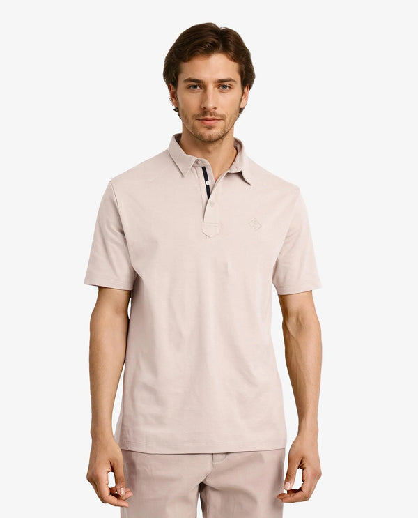 Rare Rabbit Men Calix Beige Short Sleeve Collared Neck Plain Embroidered Logo Polo