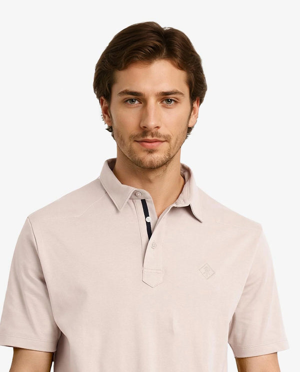 Rare Rabbit Men Calix Beige Short Sleeve Collared Neck Plain Embroidered Logo Polo