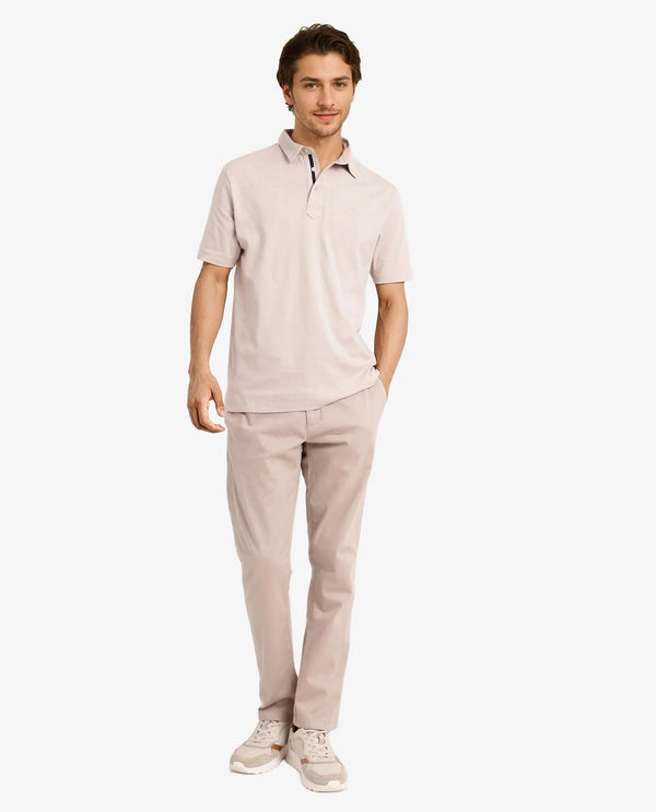Rare Rabbit Men Calix Beige Short Sleeve Collared Neck Plain Embroidered Logo Polo
