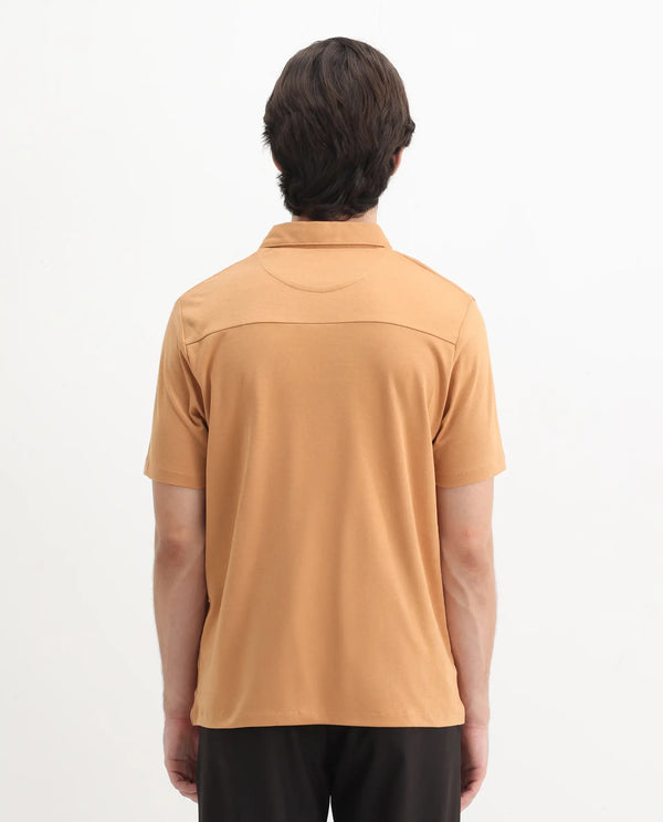 Rare Rabbit Men Calix Mustard Short Sleeve Collared Neck Plain Embroidered Logo Polo