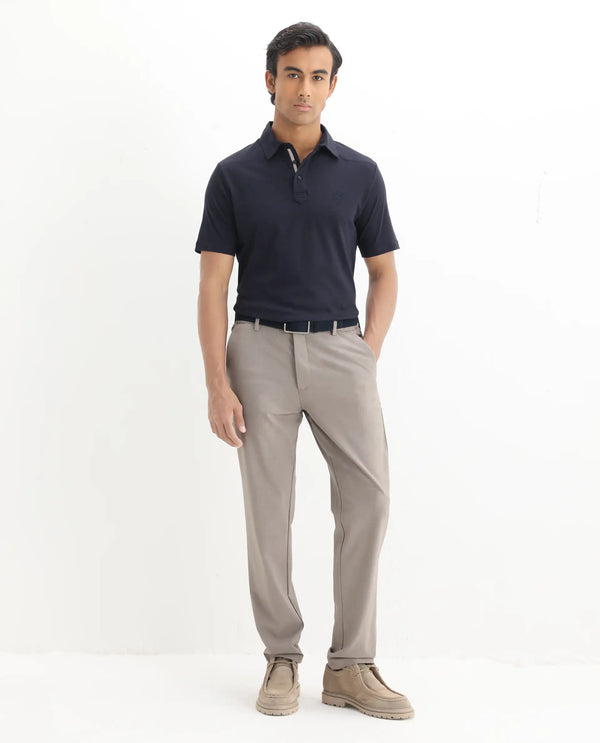 Rare Rabbit Men Calix Navy Short Sleeve Collared Neck Plain Embroidered Logo Polo