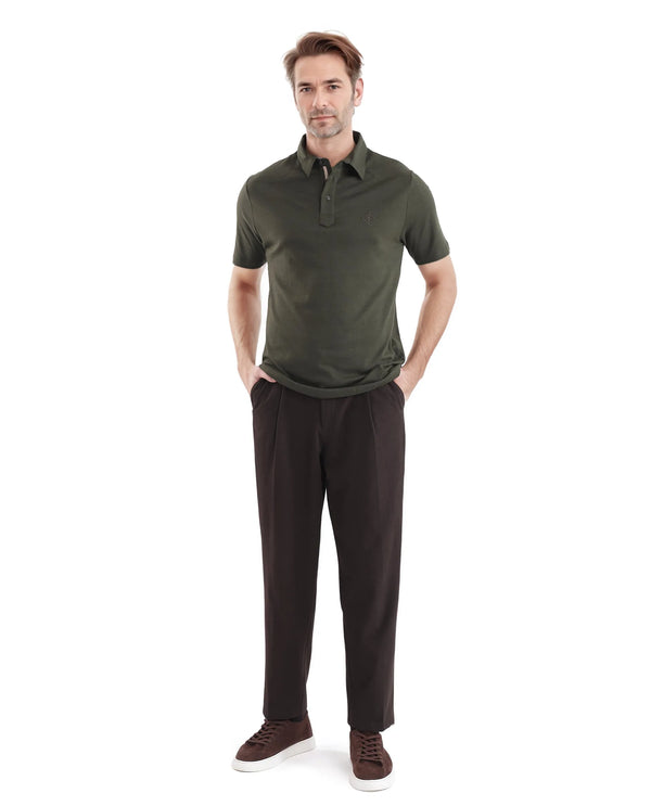 Rare Rabbit Men Calix Olive Short Sleeve Collared Neck Plain Embroidered Logo Polo