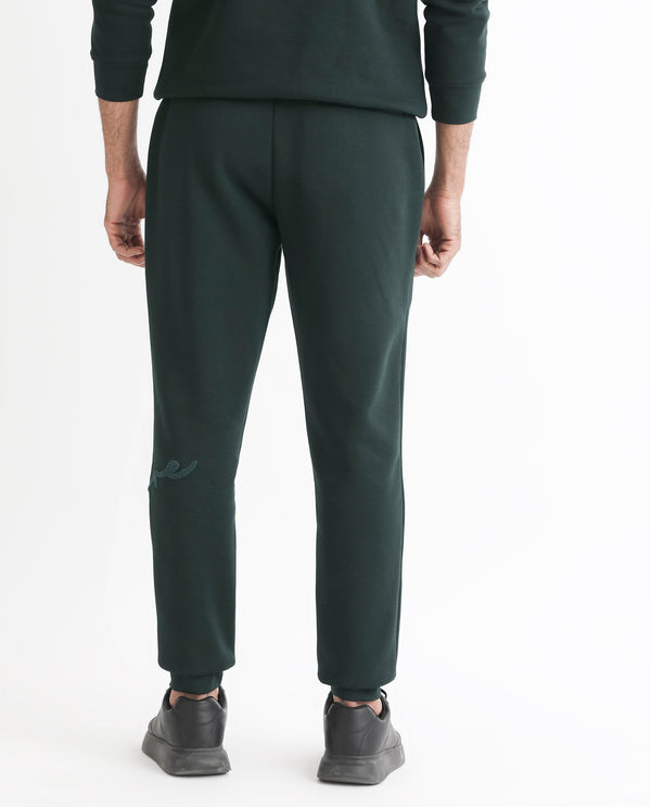 Rare Rabbit Mens Callan Dark Green Cotton Polyester Fabric Drawstring Closure Regular Fit Mid Rise Embroidered Branding Trackpant