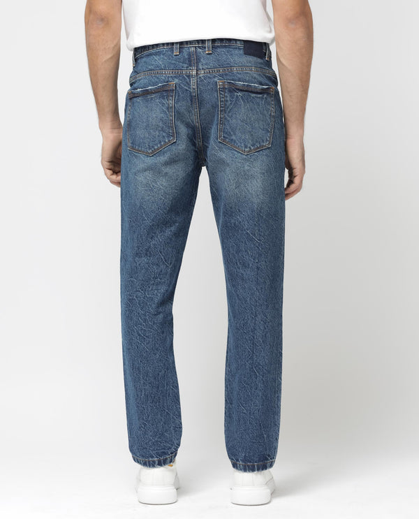 Rare Rabbit Mens Callip Blue Cotton Mid Wash Regular Fit Jeans
