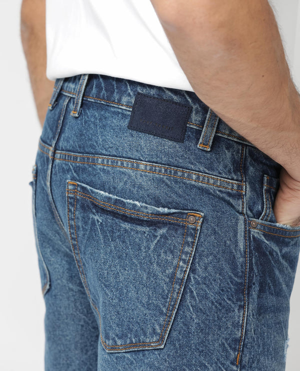 Rare Rabbit Mens Callip Blue Cotton Mid Wash Regular Fit Jeans