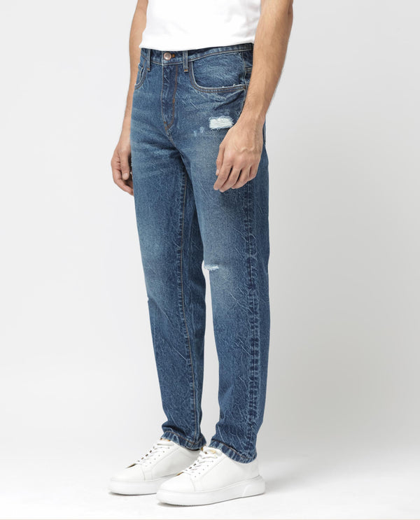 Rare Rabbit Mens Callip Blue Cotton Mid Wash Regular Fit Jeans