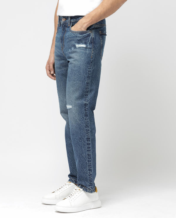 Rare Rabbit Mens Callip Blue Cotton Mid Wash Regular Fit Jeans