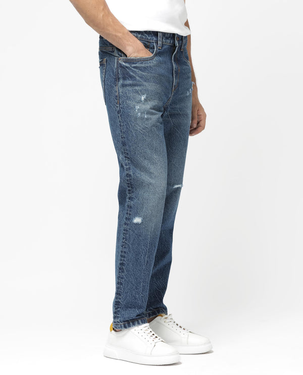 Rare Rabbit Mens Callip Blue Cotton Mid Wash Regular Fit Jeans