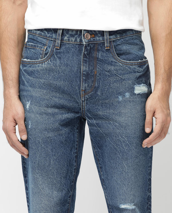 Rare Rabbit Mens Callip Blue Cotton Mid Wash Regular Fit Jeans