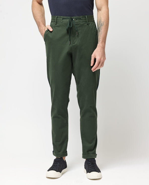 Rare Rabbit Mens Caloon Green Cotton Blend Drawstring Closure Regular Fit Solid Trouser
