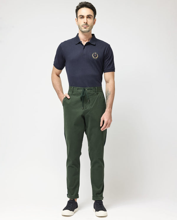 Rare Rabbit Mens Caloon Green Cotton Blend Drawstring Closure Regular Fit Solid Trouser