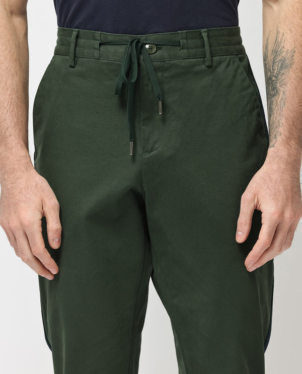 Rare Rabbit Mens Caloon Green Cotton Blend Drawstring Closure Regular Fit Solid Trouser