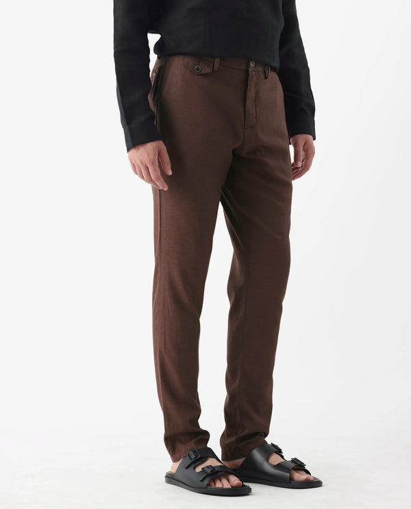 Rare Rabbit Men'S Cameo Maroon Solid Mid-Rise Regular Fit Trouser