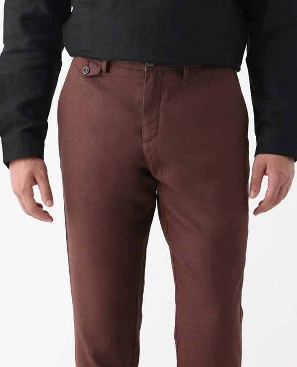 Rare Rabbit Men'S Cameo Maroon Solid Mid-Rise Regular Fit Trouser