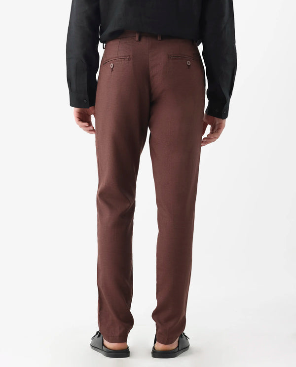 Rare Rabbit Men'S Cameo Maroon Solid Mid-Rise Regular Fit Trouser
