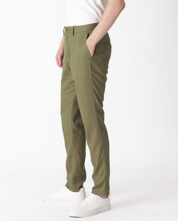 Rare Rabbit Men's Cameos Olive Solid Mid-Rise Regular Fit Trouser