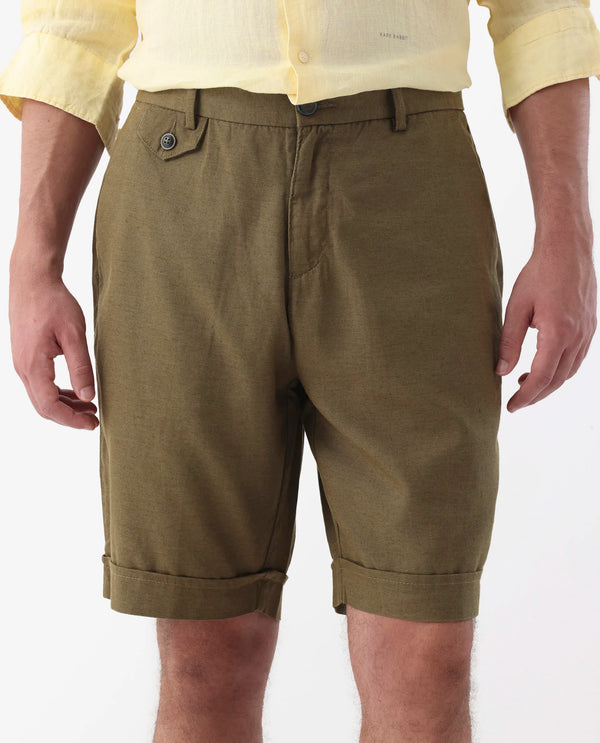 Rare Rabbit Mens Camer Olive Lyocell Blend Fabric Regular Fit Mid Rise Button & Zip Closure Shorts