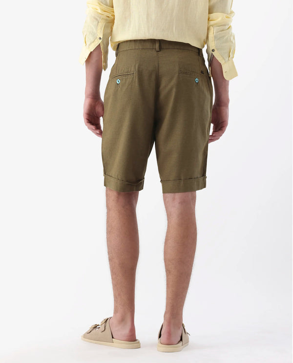 Rare Rabbit Mens Camer Olive Lyocell Blend Fabric Regular Fit Mid Rise Button & Zip Closure Shorts