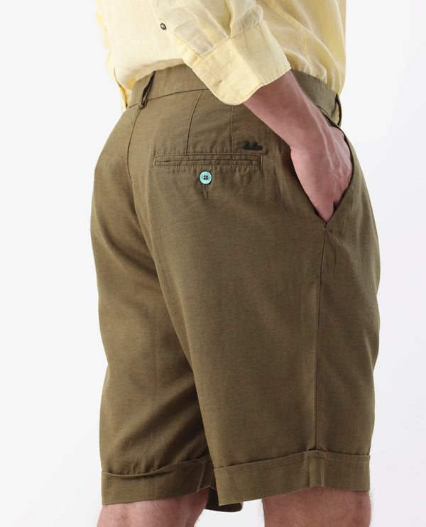 Rare Rabbit Mens Camer Olive Lyocell Blend Fabric Regular Fit Mid Rise Button & Zip Closure Shorts