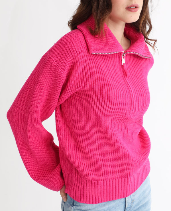 Rareism Women Camille Dark Pink Acrylic Fabric Full Sleeves Relaxed Fit Solid Drop Collar Sweater