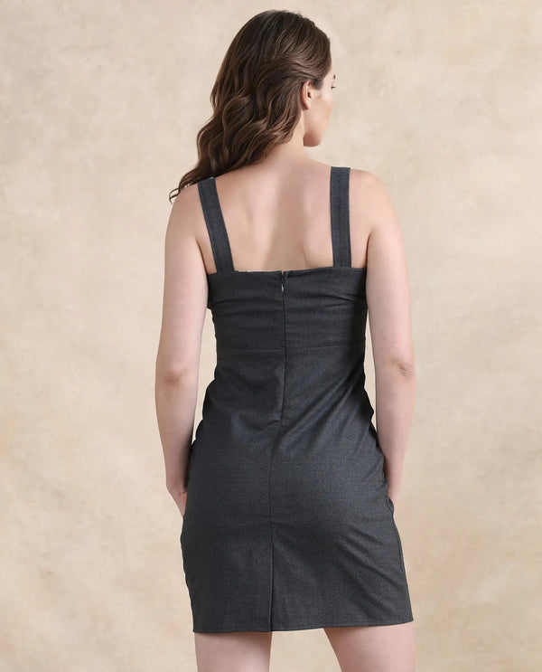 Rareism Women Canakkale Grey Sleeveless Sweetheart Neck Zipper Closure Straight Fit Above Knee Length Plain Dress