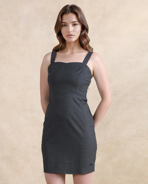 Rareism Women Canakkale Grey Sleeveless Sweetheart Neck Zipper Closure Straight Fit Above Knee Length Plain Dress