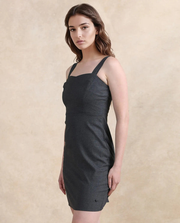 Rareism Women Canakkale Grey Sleeveless Sweetheart Neck Zipper Closure Straight Fit Above Knee Length Plain Dress