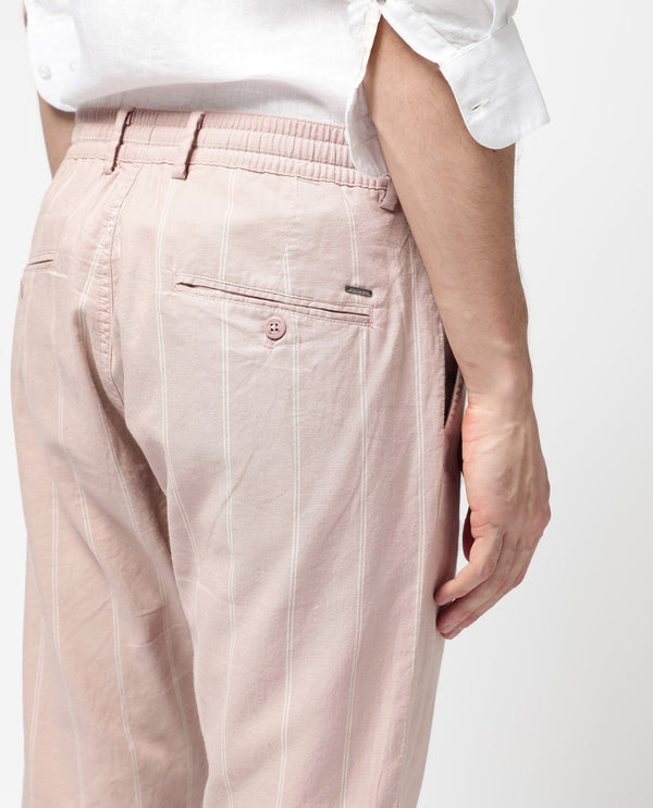 Rare Rabbit Mens Canal Pink Cotton Fabric Stripe Drawstring Closure Trouser