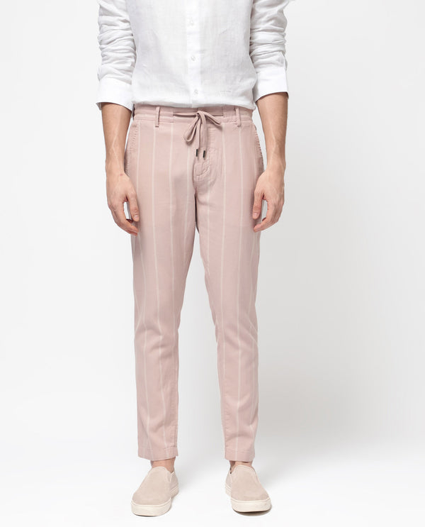 Rare Rabbit Mens Canal Pink Cotton Fabric Stripe Drawstring Closure Trouser