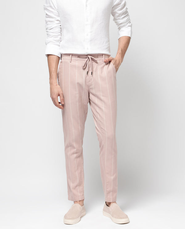 Rare Rabbit Mens Canal Pink Cotton Fabric Stripe Drawstring Closure Trouser