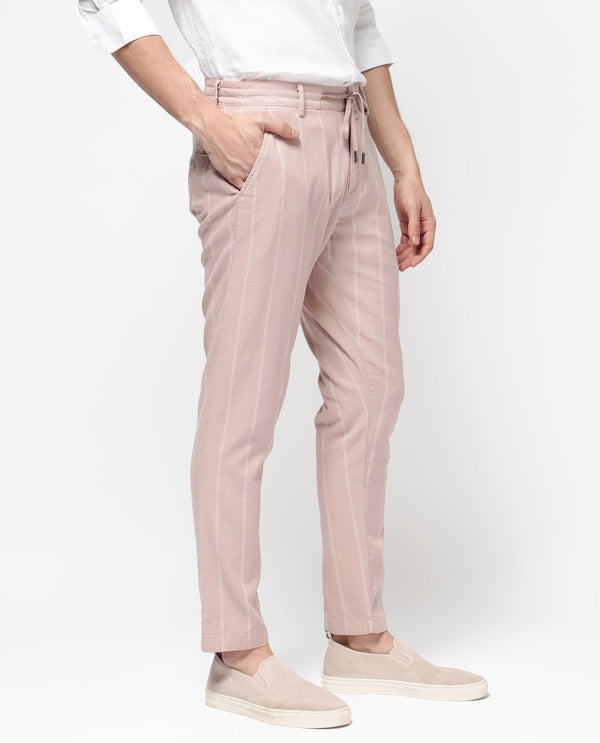 Rare Rabbit Mens Canal Pink Cotton Fabric Stripe Drawstring Closure Trouser