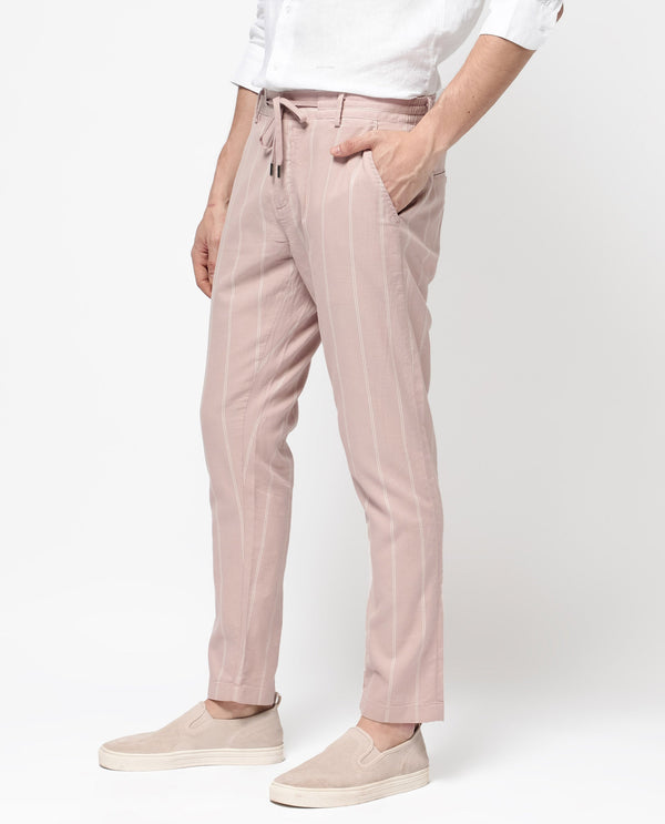 Rare Rabbit Mens Canal Pink Cotton Fabric Stripe Drawstring Closure Trouser