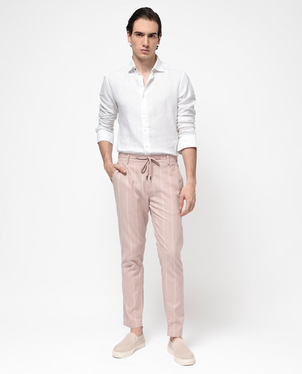 Rare Rabbit Mens Canal Pink Cotton Fabric Stripe Drawstring Closure Trouser