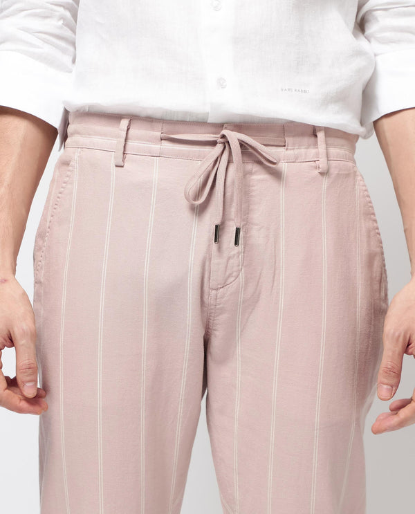 Rare Rabbit Mens Canal Pink Cotton Fabric Stripe Drawstring Closure Trouser