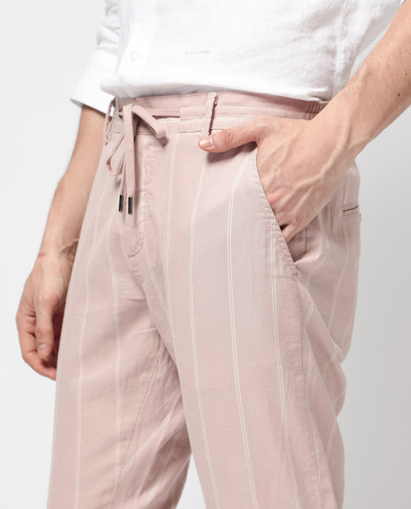 Rare Rabbit Mens Canal Pink Cotton Fabric Stripe Drawstring Closure Trouser