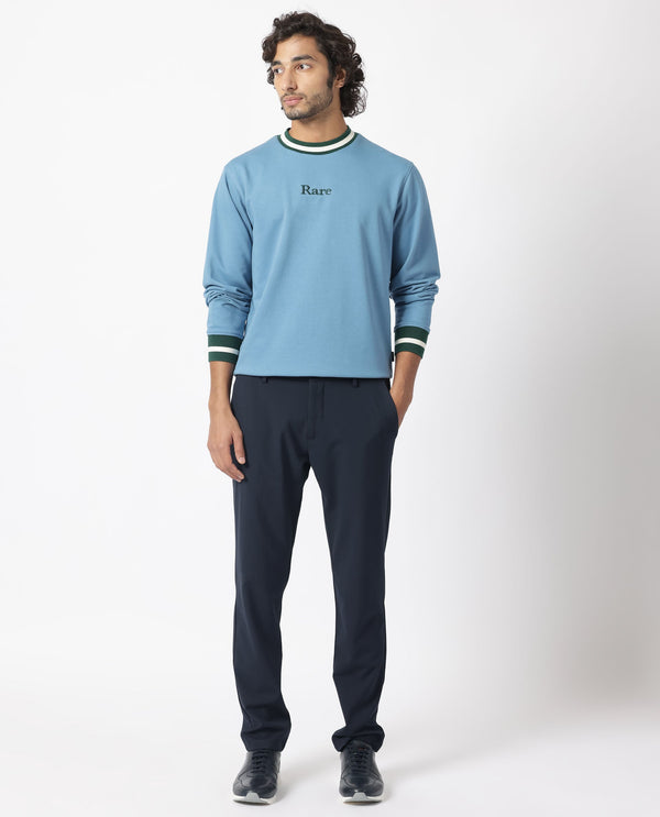 Rare Rabbit Men's Cancet Light Blue Cotton Polyester Fabric Full Sleeves Contrast Stripe Detail Sweatshirt