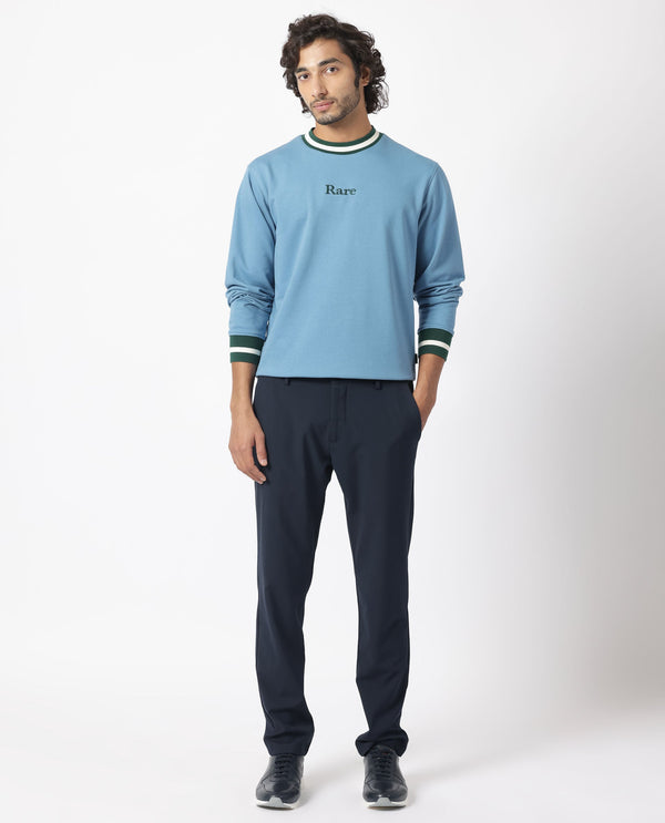 Rare Rabbit Men's Cancet Light Blue Cotton Polyester Fabric Full Sleeves Contrast Stripe Detail Sweatshirt