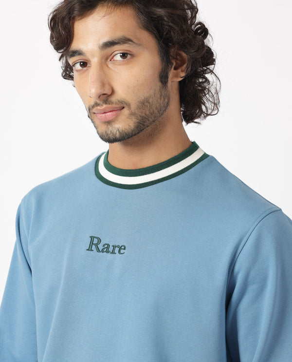 Rare Rabbit Men's Cancet Light Blue Cotton Polyester Fabric Full Sleeves Contrast Stripe Detail Sweatshirt